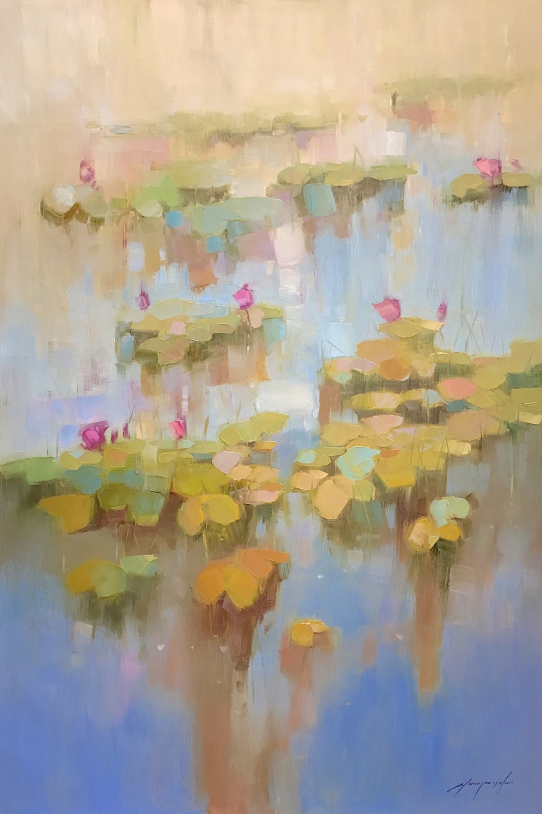 Waterlilies, Original oil Painting, Handmade artwork, One of a Kind                         